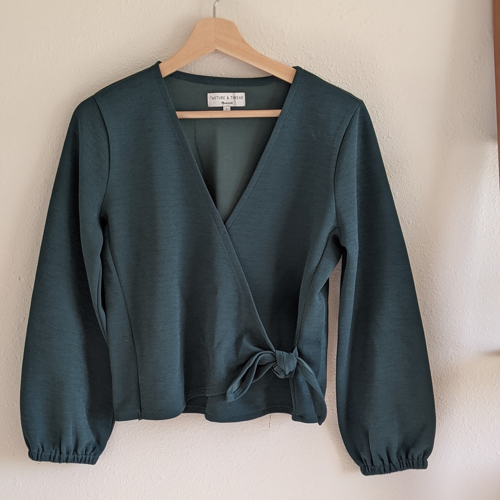 Texture and Thread Madewell Green Wrap Blouse with Cuffed Sleeves - Sz S